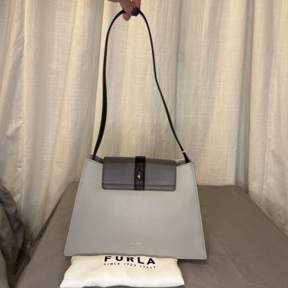 Furla Nuvola Leather Bag, Adjustable Strap, Gray/Black, Cenere/Soil/Nero - Picture 4 of 15
